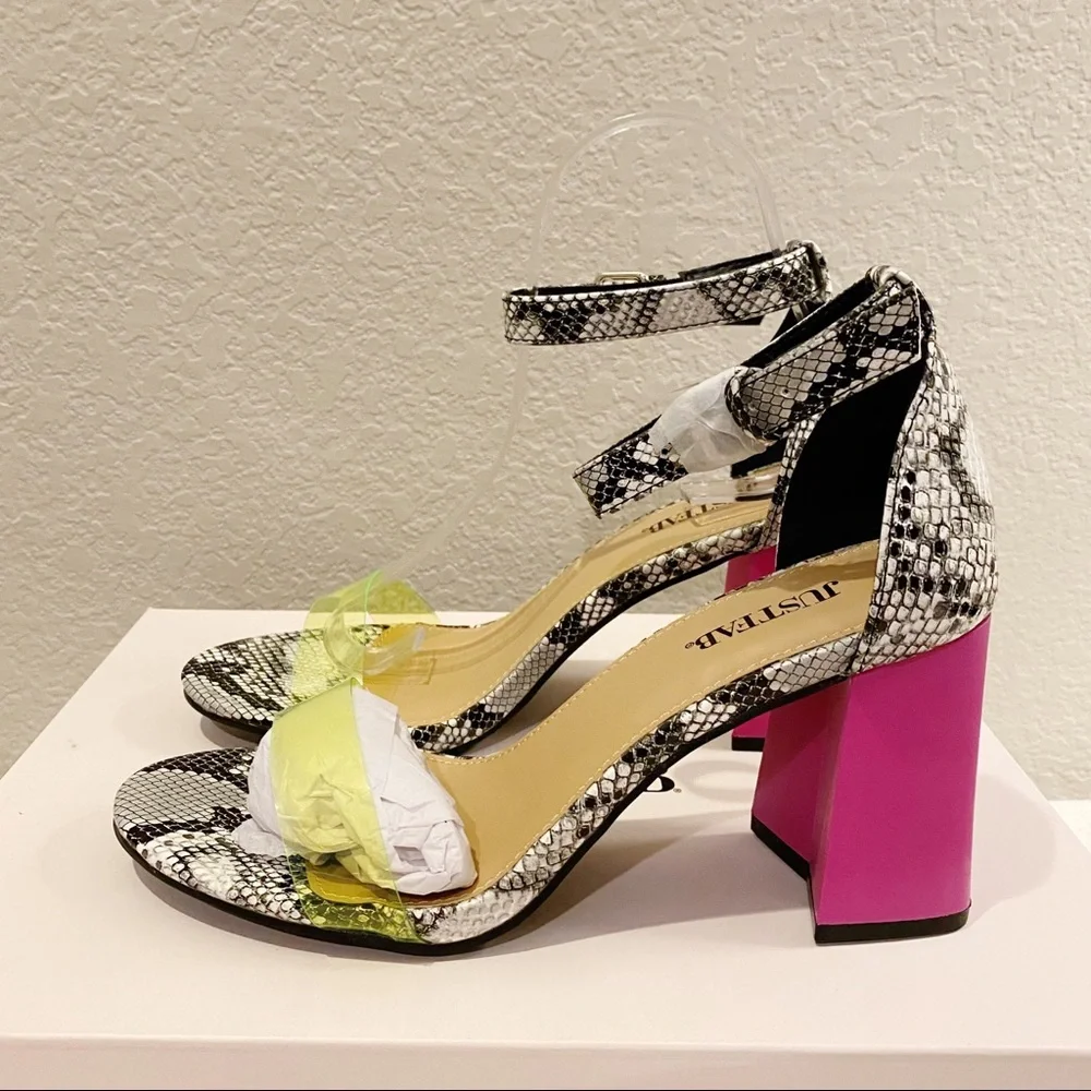 JISTFAB Island Girl Snake & Clear Neon Dressy Strappy Sandal Size 7 NEW IN BOX